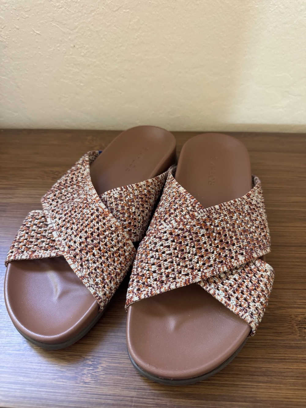 Rothy's Multi-Tone Brown Woven Crossband Slide Sandals